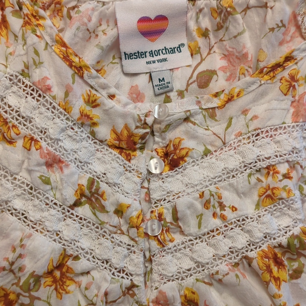 Hester & Orchard Harmony Lace Peasant Blouse W/Ruched Button Front & 3/4 Sleeves - Picture 16 of 16